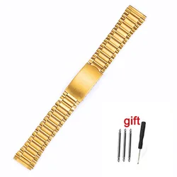 Elegant Stainless Steel Watch Band with Folding Buckle - Silver & Gold Finish - 20mm (Gold)