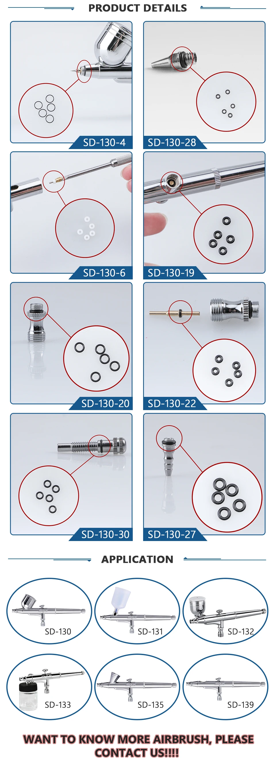 SAGUD Dichtung O-Ringe 5 Teile/satz Airbrush Zubehör für SD-130 SD-131 Serie Spritzpistole Air Brush Düse Backup Teile Reparatur Werkzeug – Detail 4