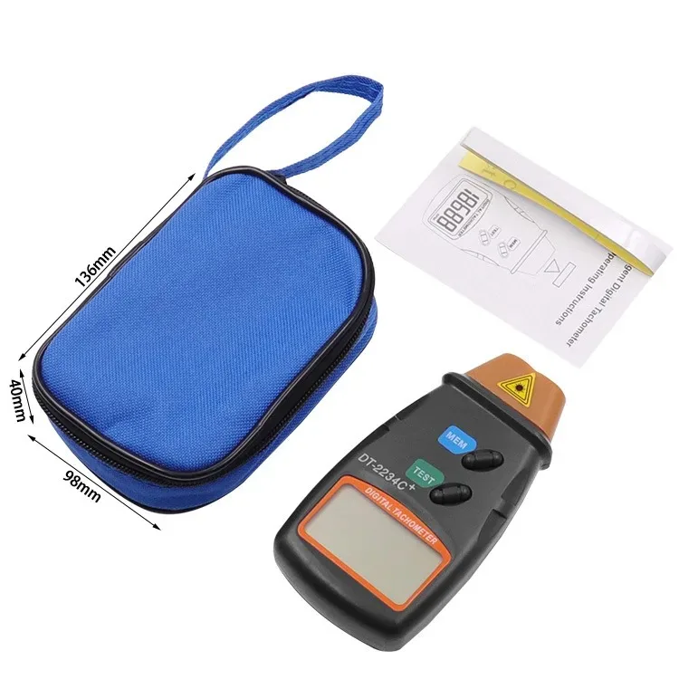 DT2234C+ Handheld LCD Digital Mini Non-contact Laser Photo Tachometer with Bag RPM Speed Measurement Meter Speedometer Tool