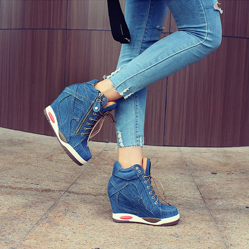 Scarpe Sneakers Denim Con Plateau E Strass | Slip-on Comode Per Donna | Suola Rialzata, Stile Casual Per Tutte Le Stagioni