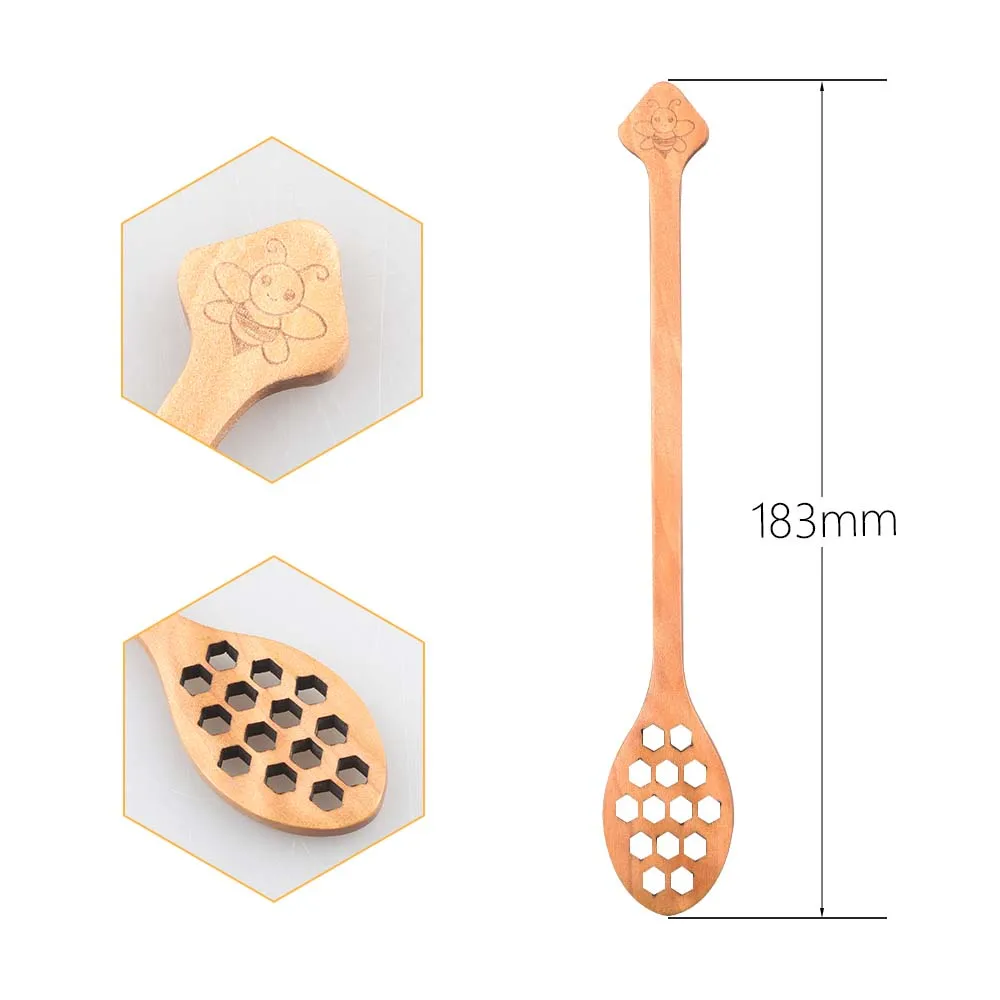 Elegant Wooden Honeycomb Heart Pattern Honey Stirring Spoon with Long Handle - Perfect