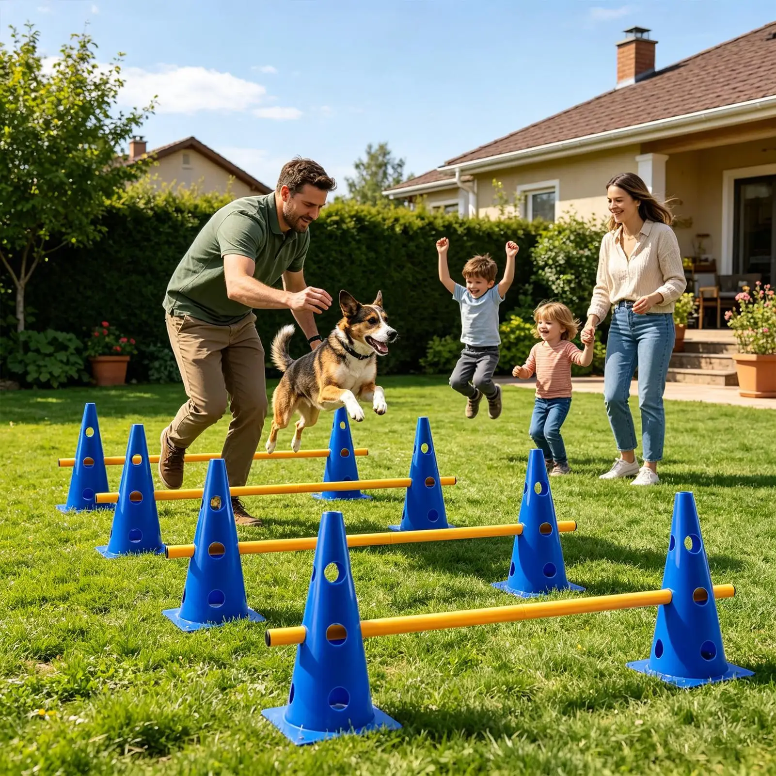 Set di Ostacoli per Agility Canina, Percorso di Esercizio per Giardino, Barra Regolabile Portatile per Allenamento all'Aperto dei Cuccioli - immagine 2