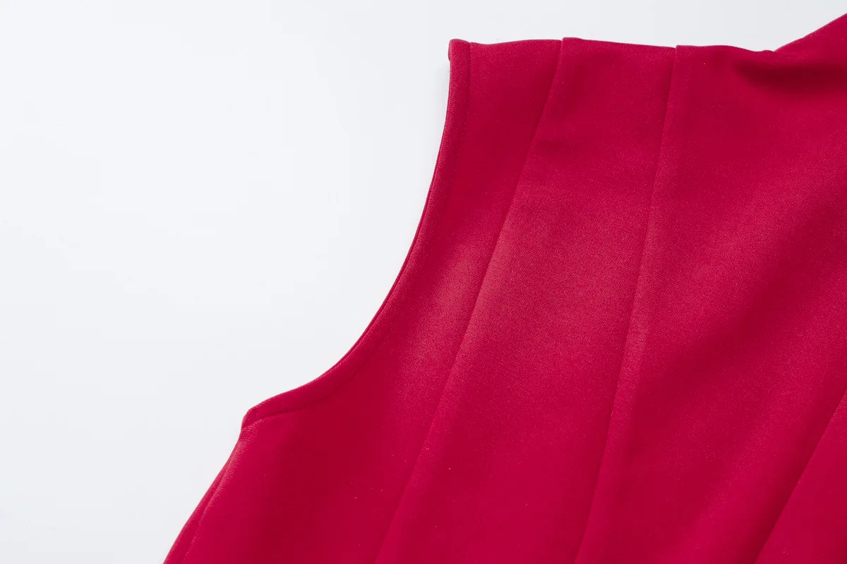 Sleeveless Folds Mini Dress Women's Solid Color High Waist Outfits Half Turtleneck Elegant Club Casual Party Dress A-Line