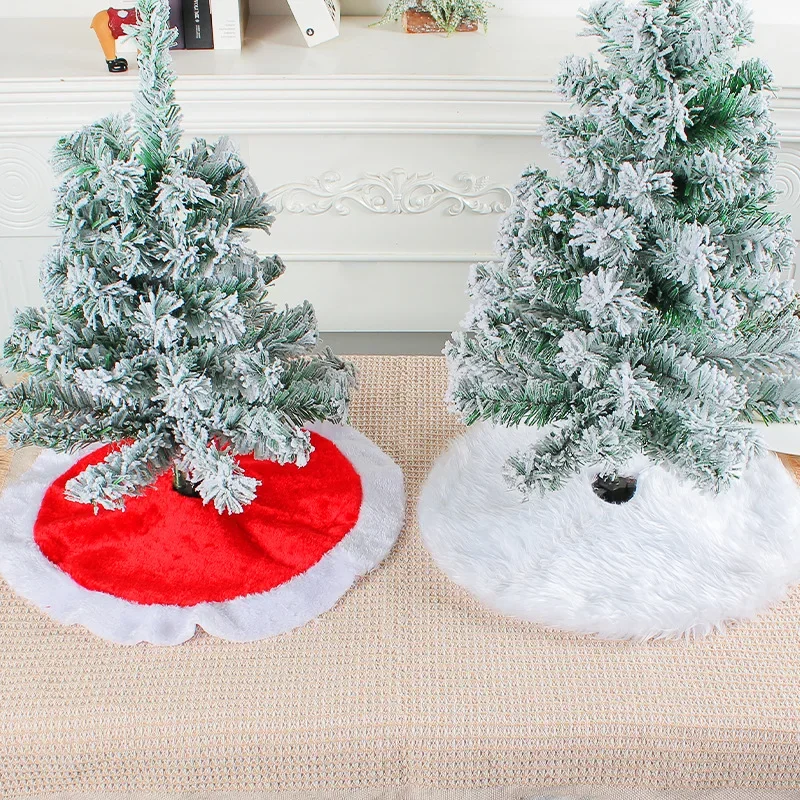 15 inch 38 cm Plush Christmas Tree Skirt White Faux Fur Xmas Trees Sequin Carpet Mat Small Skirts Home Party Decorations christmas tree skirt