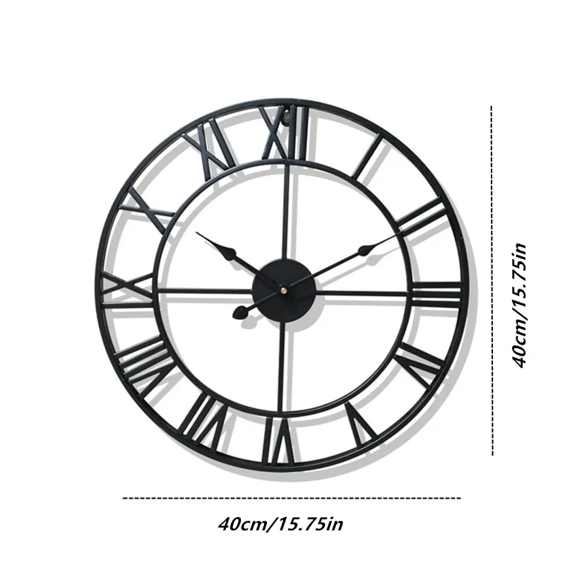 Modern 3D Large Wall Clocks Roman Numerals Retro Round 40cm Metal Iron Accurate Silent Nordic Hanging Ornament Living Room Decor 3d number wall clock 3d wall clock wall clock