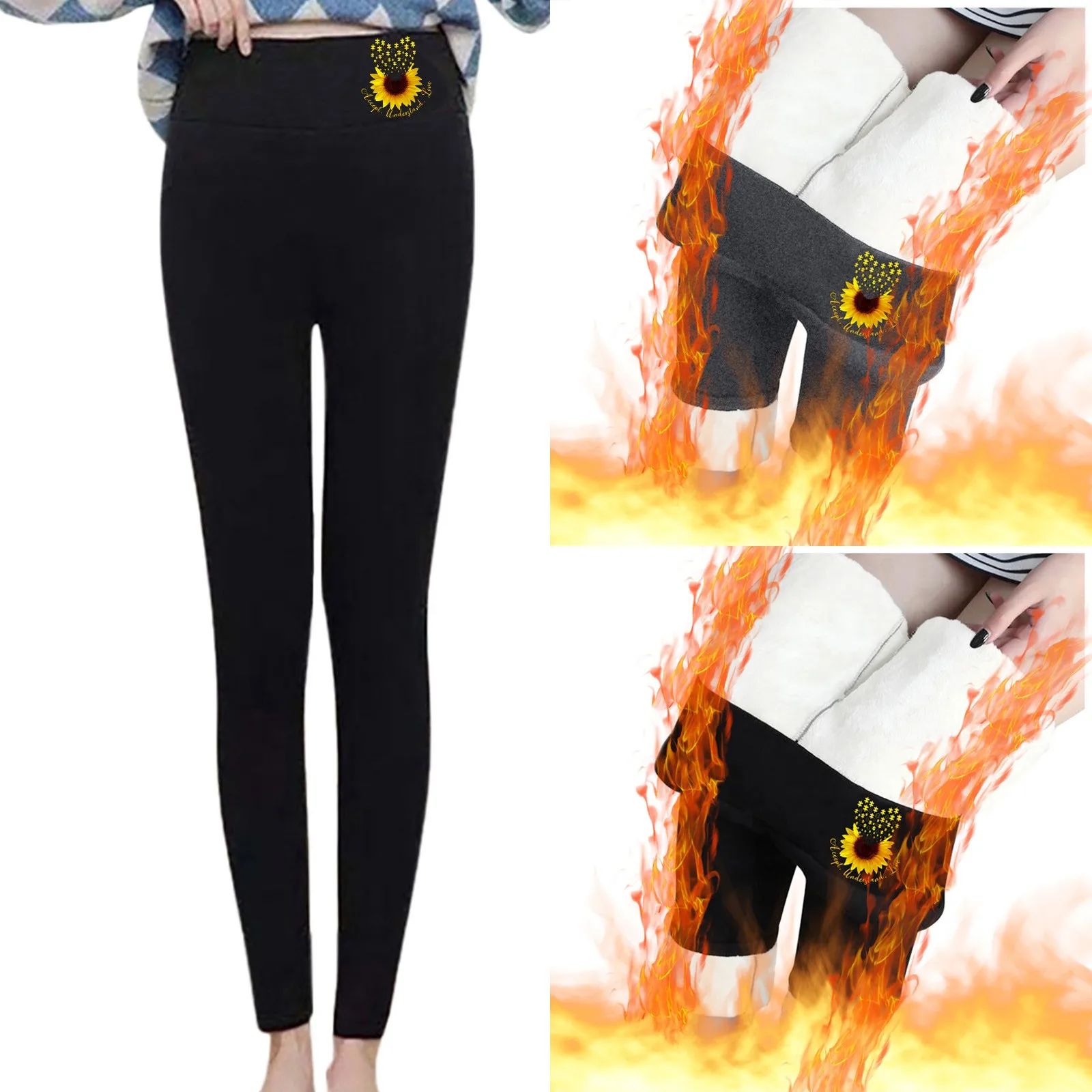 

Women Winter Workout Leggings Plus Velvet Thick Lamb Fleece Leggings Women'S Autumn And Winter Printed High Waist Warm Pants
