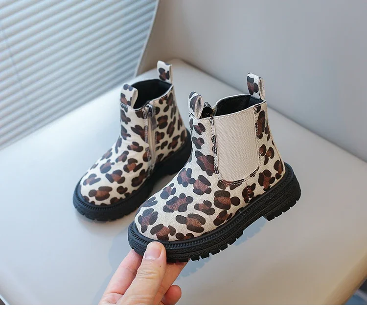 Jungen Stiefel Leopard druckt klassische kleine Kinder Stiefeletten Seite Reiß verschluss Mode klassische Unisex Mädchen Gummistiefel atmungsaktiv warm – Detail 9