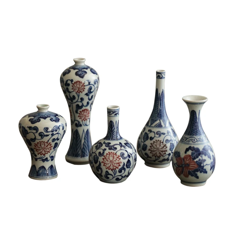 Jingdezhen Antique Underglazed Blue And White Porcelain Hand-painted Mini Water Vase Kungfu Tea Table Household Decorations 5