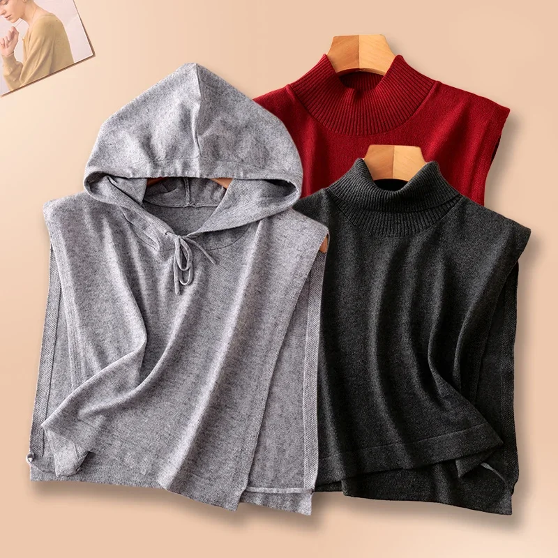 Frauen Wolle Abnehmbarer Kragen Gefälschte Hals Mock Mit Kapuze Einfarbig Falsche Pullover Damen Rollkragen Krawatte Kleidung Zubehör