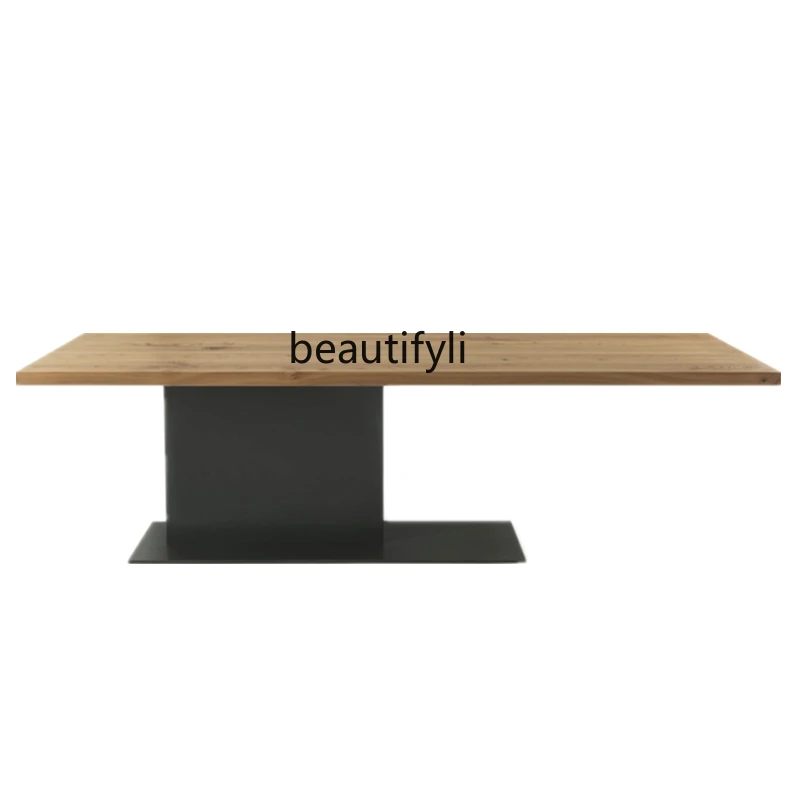 

Nordic Solid Wood Kitchen Island Dining Table Integrated Light Luxury Modern Minimalist Living Room Dining Table Iron Art