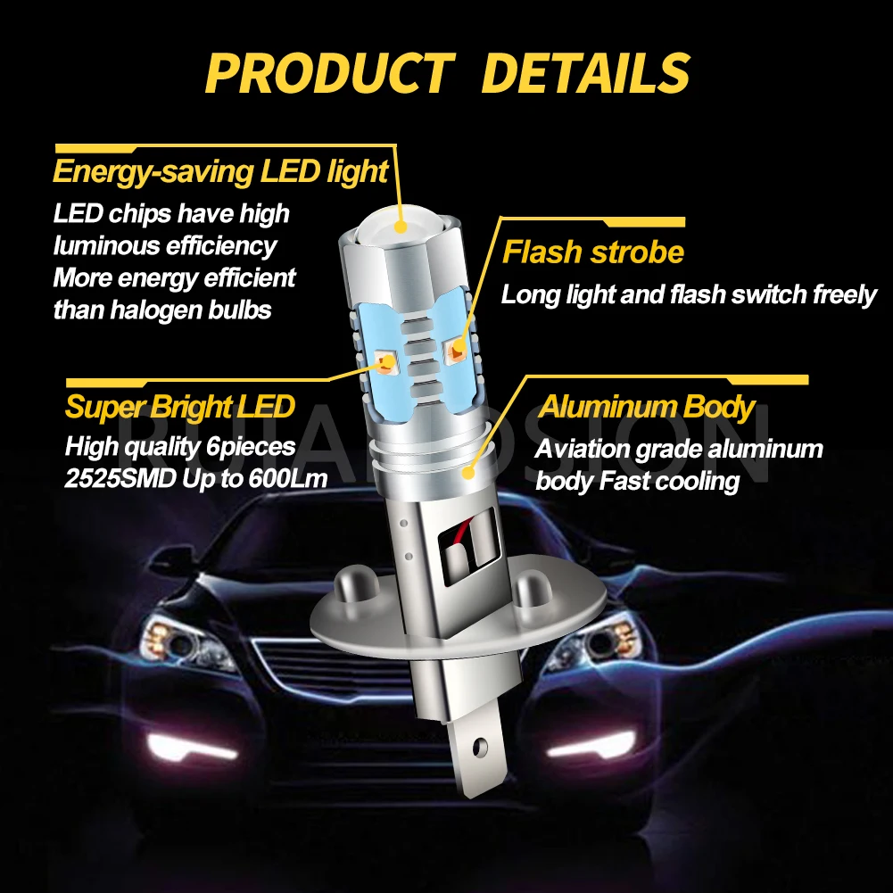 H1 LED 플래시 스트로브 안개등 전구 30W 12-24V 범용 자동차 트럭 호박색 360도 발광 안개등 DRL 헤드라이트 전조등 2개