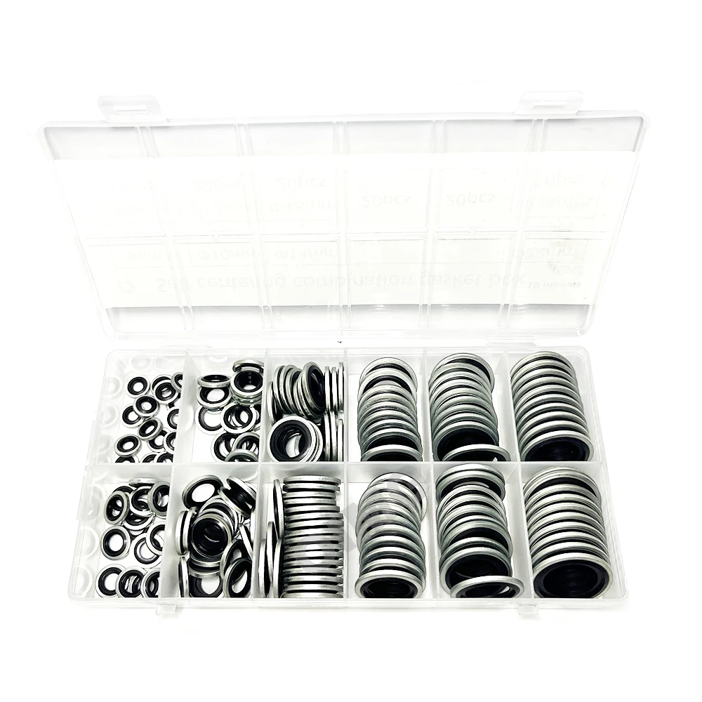Description Picture 2 of item165PCS Self-Centered Bonded Seal Gasket NBR Zinc-Plated Steel Bonded Sealing Washers for Automotive Bearings Pumps O-Ring Kit