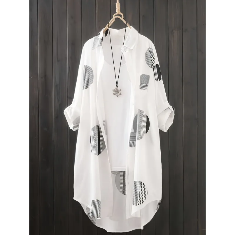 Black and White Large Size Shirt for Women's Spring and Summer Travel Thin Top Sunscreen Breathable Clothes POLO Collar