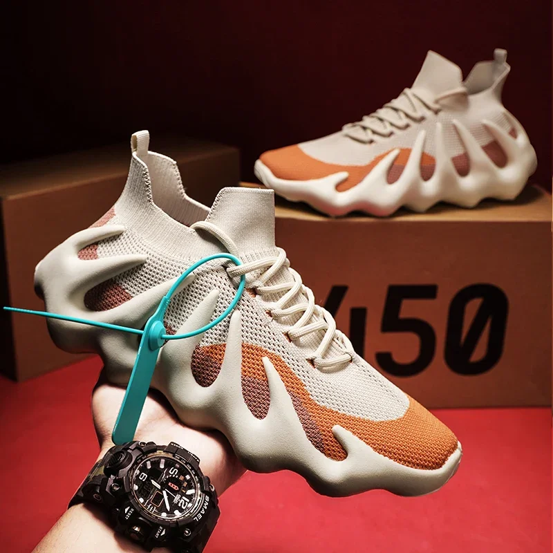 남성용 뜨게 통기성 양말 신발, 캐주얼 레이스업 메쉬 스포츠 신발, 러닝 스니커즈, 테니스 신발, 트레이닝 신발 