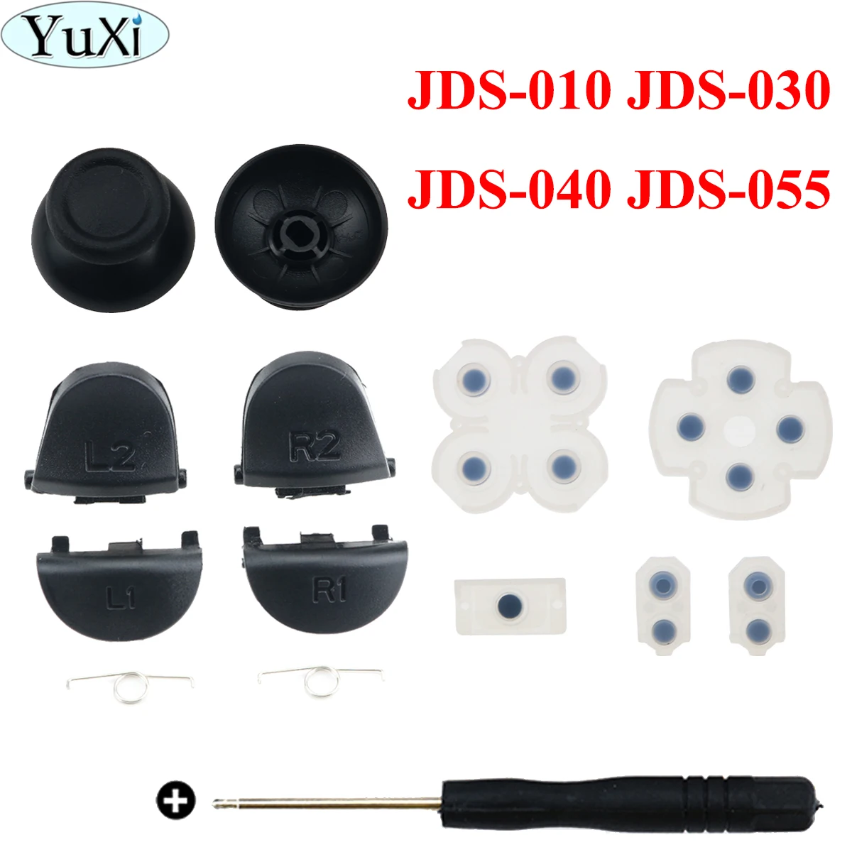 

YuXi For JDM JDS 055 050 040 030 011 001 R2 L2 L1 R1 Trigger Buttons Mod Kit for PS4 Pro Slim Controller Analog Stick Caps