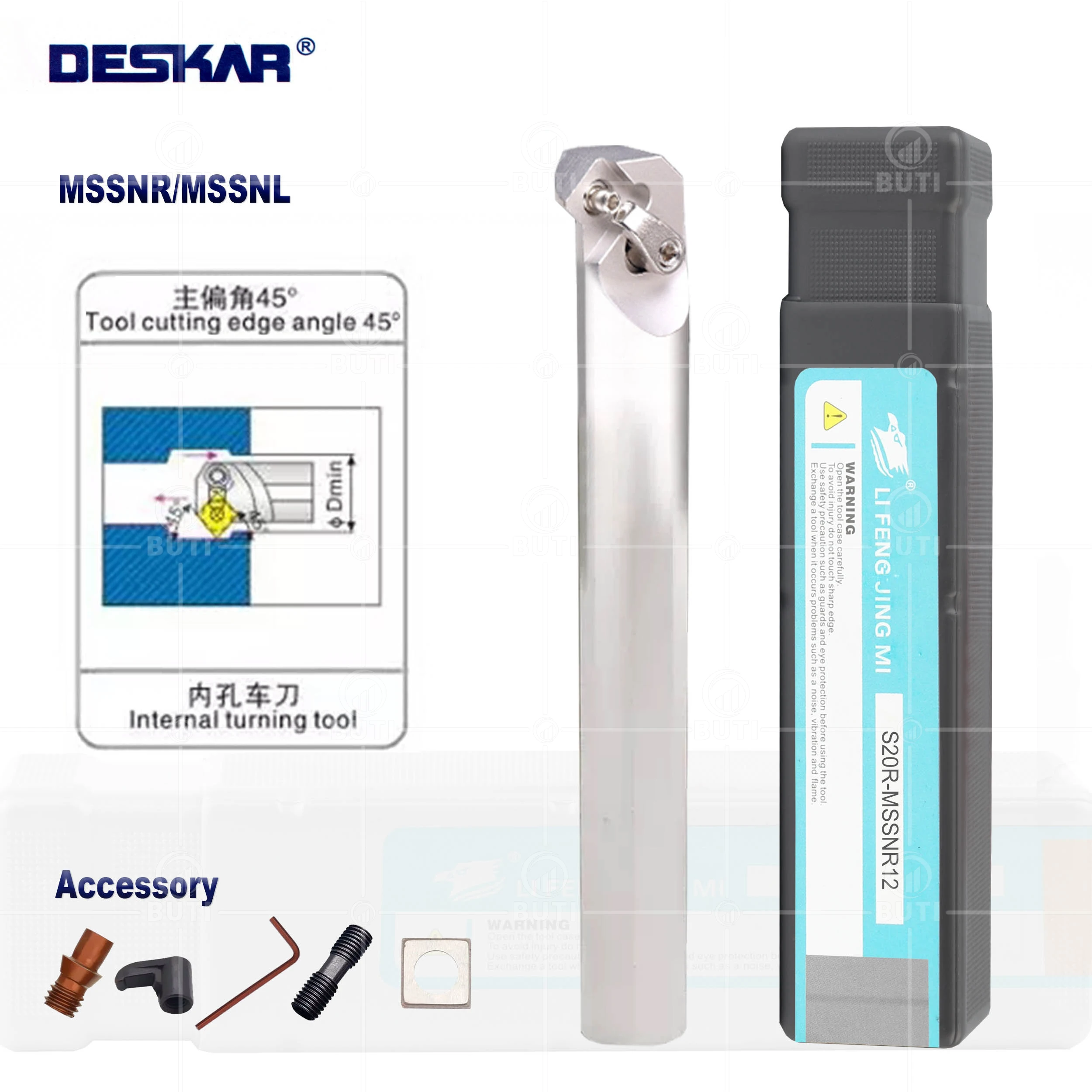 

DESKAR 100% Original Internal Turning Boring Bar MSSNR/L CNC White Tool Holder HSS Metal Lathe Cutter For SNMG12 Carbide Inserts