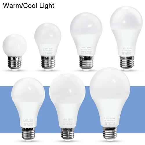 거실용 에너지 절약 LED 전구, E27 램프, E14 램프, 220V, 3W, 6W, 9W, 12W, 15W, 18W, 20W 4