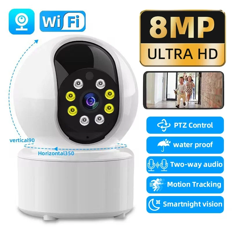 Wifi ip camera 8MP Smart WiFi IP Camera Indoor Home Security Baby Monitor PTZ Camera Automatic Tracking Video Two-way Audio Surveillance
