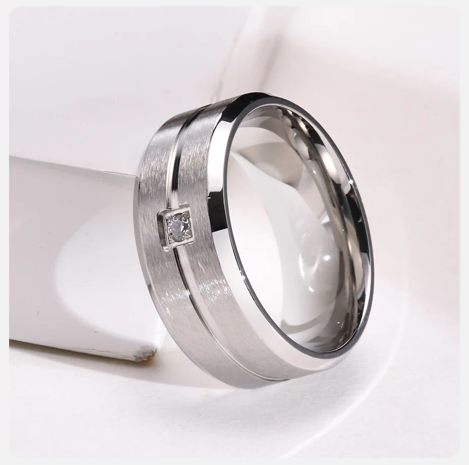Vnox 8mm Männer Wedding Band, AAA CZ Stein Solitaire Ring, matte Edelstahl Rillen Linie Ring, Einfache Casual Bräutigam Ring – Detail 8