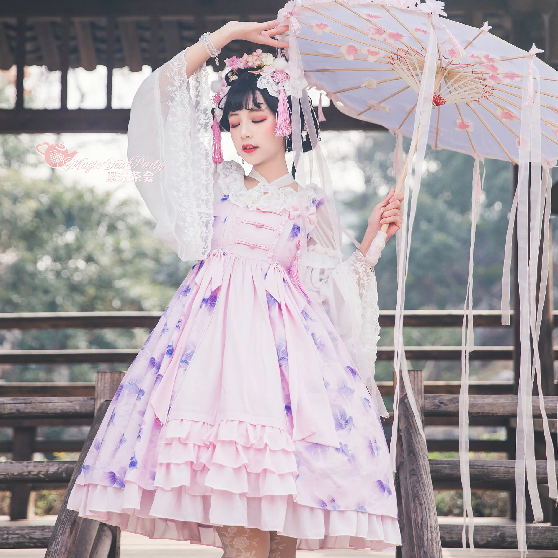 

Chinese Hanfu retro sweet lolita strap palace dress victorian printing kawaii girl loli cosplay gothic lolita kimono