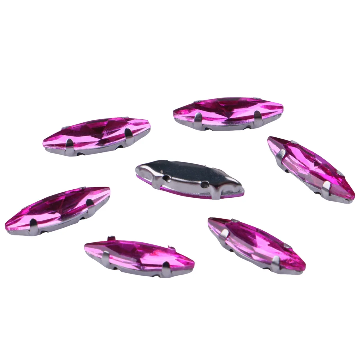 Pack of 20 Glass Sew-On Rhinestones with Claw Setting - Horse Eye Shape on Silver Metal Base