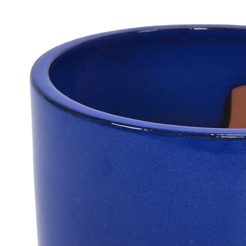 3-teiliges Handgefertigtes Einfarbig Blau Glasiertes Keramik-Pflanzentopf-Set (Ø38,1/30,5/22,9cm) Atmungsaktiver Poröser Ton-Blumentopf für Sukkulenten – Detail 13