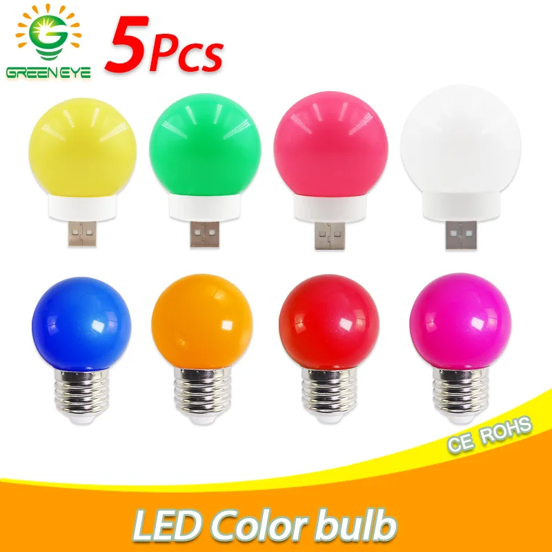 

5Pcs Colorful E27 LED Bulb 3W Lampada AC 220V SMD 2835 RGB Flashlight G45 USB Plug LED Lamp Nine colors LED Reading Light Night