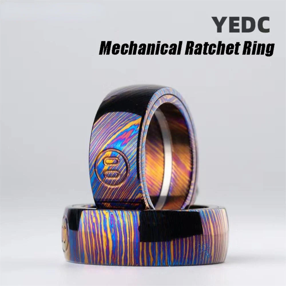 

YEDC Mechanical Ratchet Ring Yedc Pig Coin YEDC Damascus Titanium Mechanical Ring EDC Pig Slider