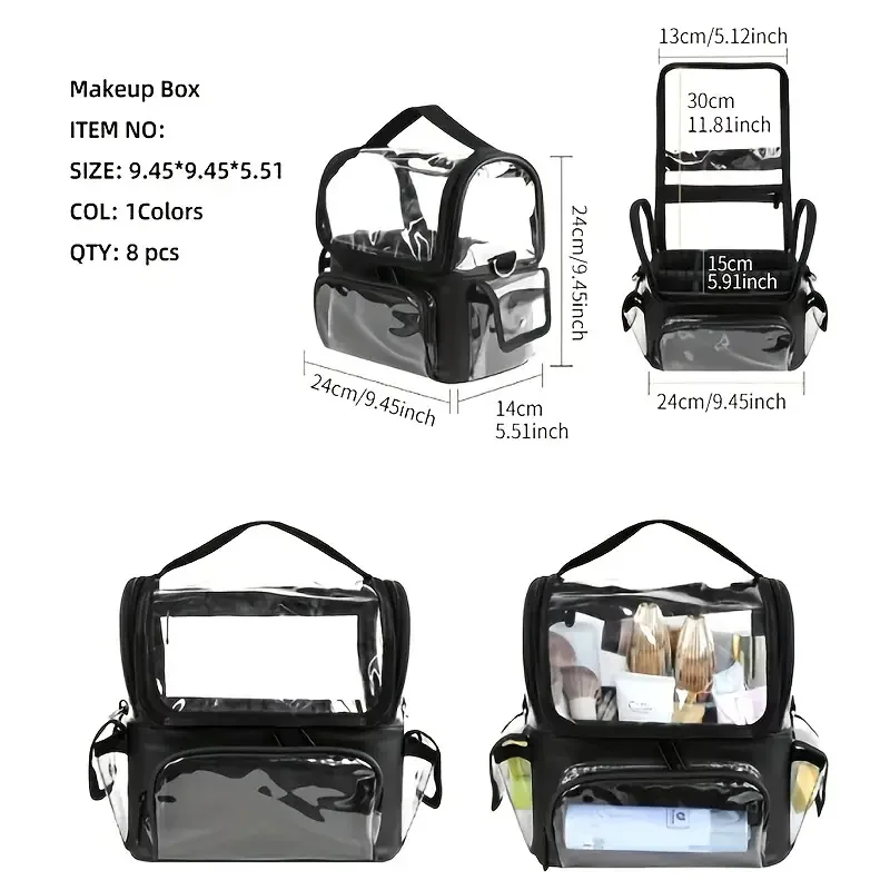 Makeup Brush Holder Backpack Makeup Artist Travel Case Clear Waterproof Cosmetic Organizer Bag With Adjustable Strap And Divider