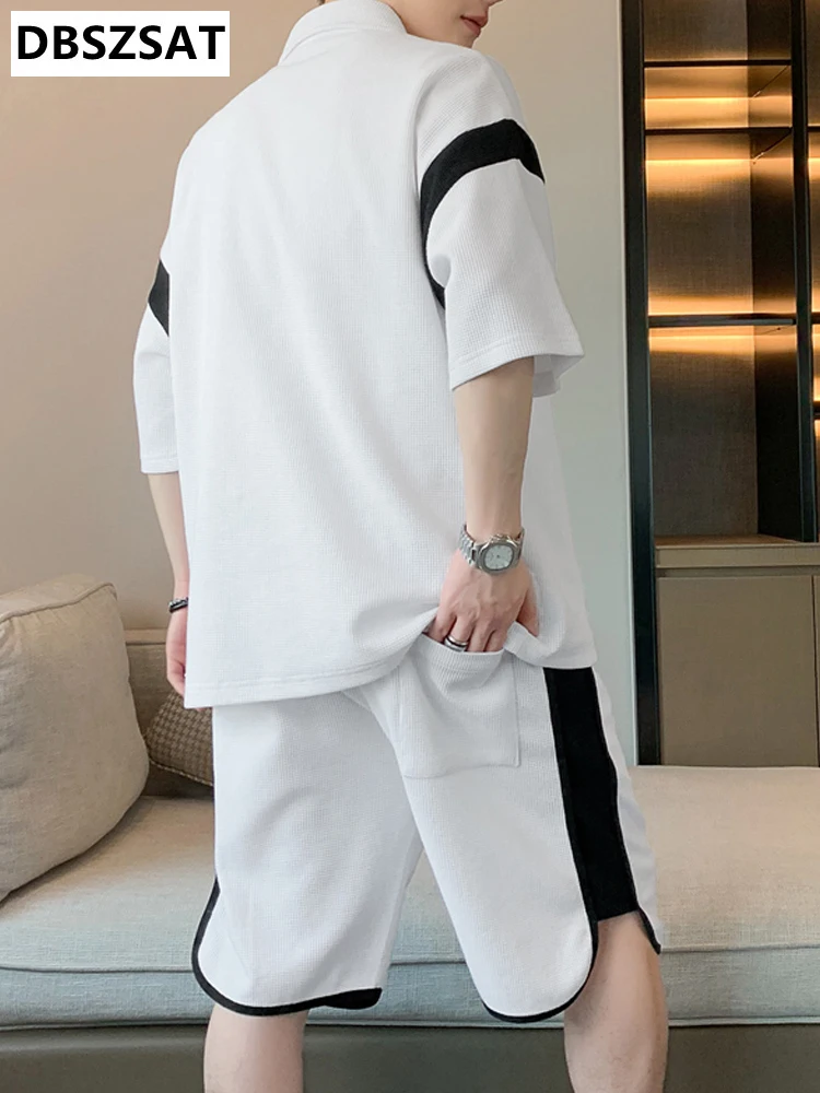 Summer Tracksuit Men Short Sleeve T-shirt+Shorts 2 Piece Set Men Clothing Korean Fashion Sport Loose Casual Cotton Sweat Suits