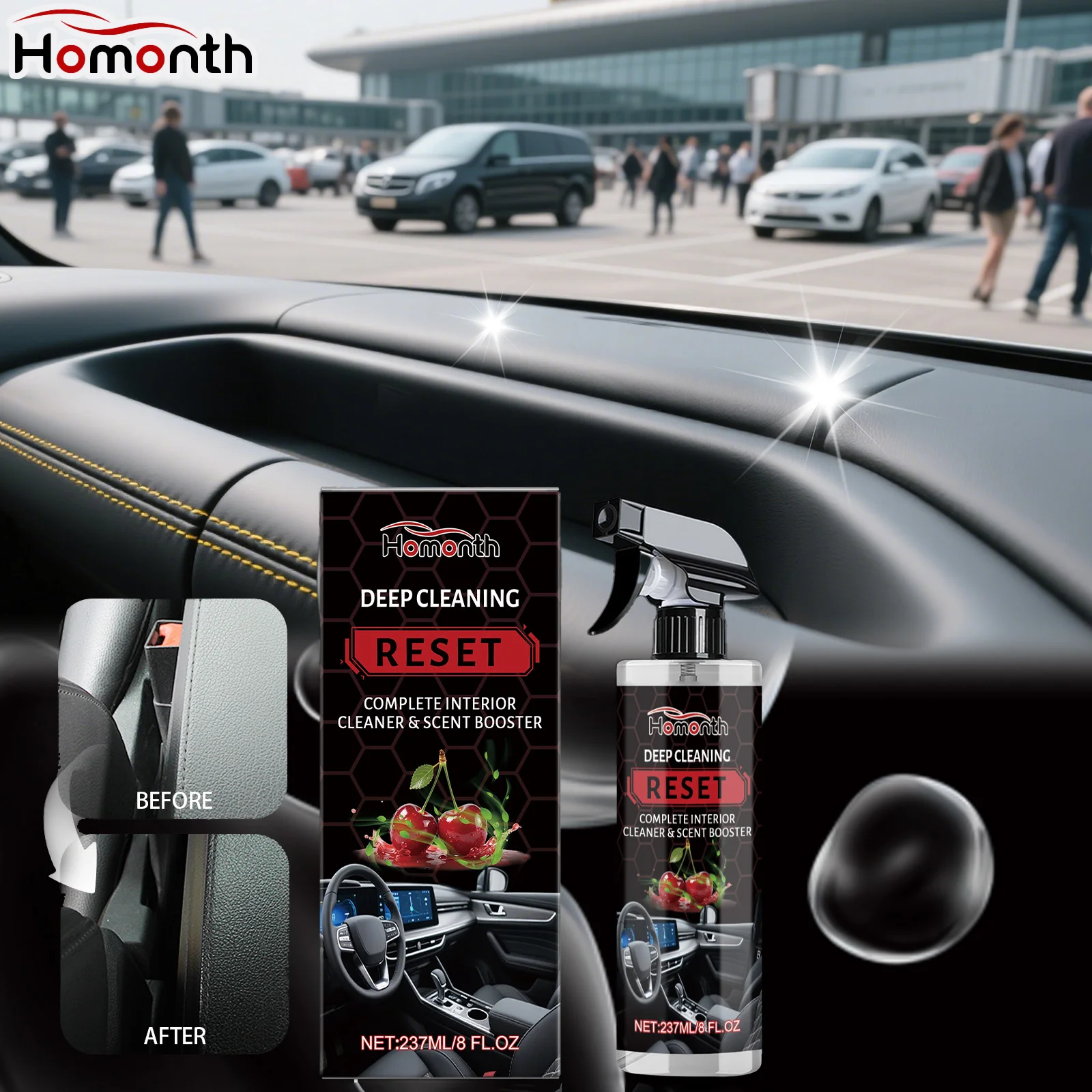 Professional Automotive Interior Cleaner 237ml Protective Coating Anti Dust Formula Removes Stains Grease Refreshing Scent