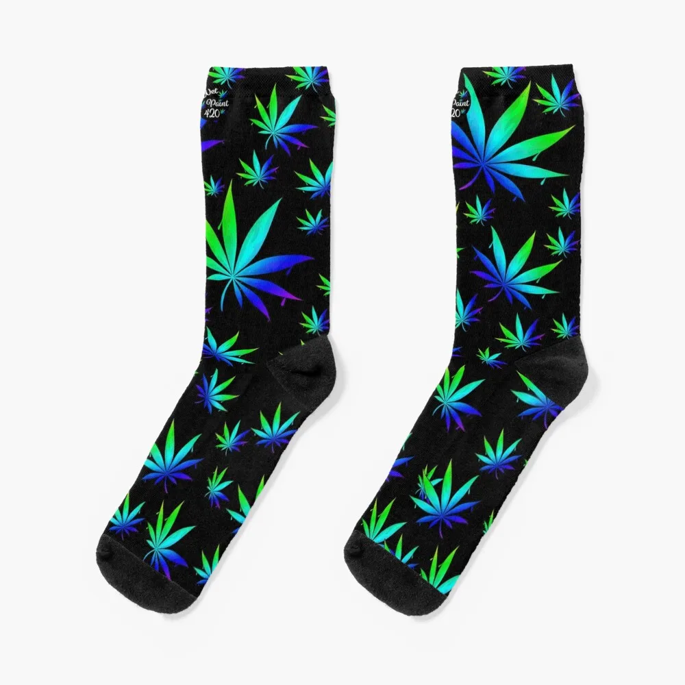 

WetPaint420 Liquid Pot Leaves on Black Socks happy man Boy Socks Women's