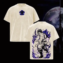 Vintage Washed Gothic Black Clover Anime Oversized T - Shirt - Unisex Summer Cotton Tee - XXL (Beige)