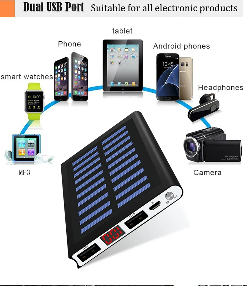 portable battery charger Solar Power Bank 50000mah 2 USB External Battery LED Portable Powerbank Mobile Phone Solar Charger for smart phone portable charger