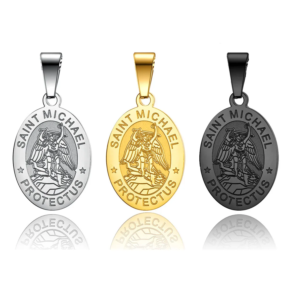 

SAINT MICHAEL PROTECT US Stainless Steel Saint Michael Charm For Necklace Gold/Black/Silver Color Metal Archangel Charms 10pcs