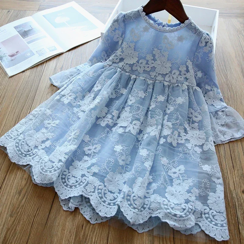 Girls Dress Embroidery Princess Party Autumn Spring Children Clothes Lace Vestidos for 3-8 Yrs Flower Kids Dresses girls dress princess costume