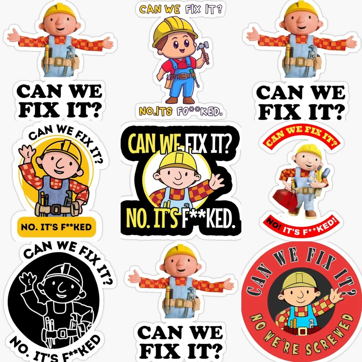 

Can We Fix It Stickers Funny Repair Man Engineer Stickers for Cartoon Background Funny Car Anime Decor Bumper Kid Art Room