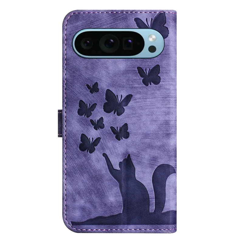 Luxurious Butterfly & Cat Leather Wallet Flip Cover Case