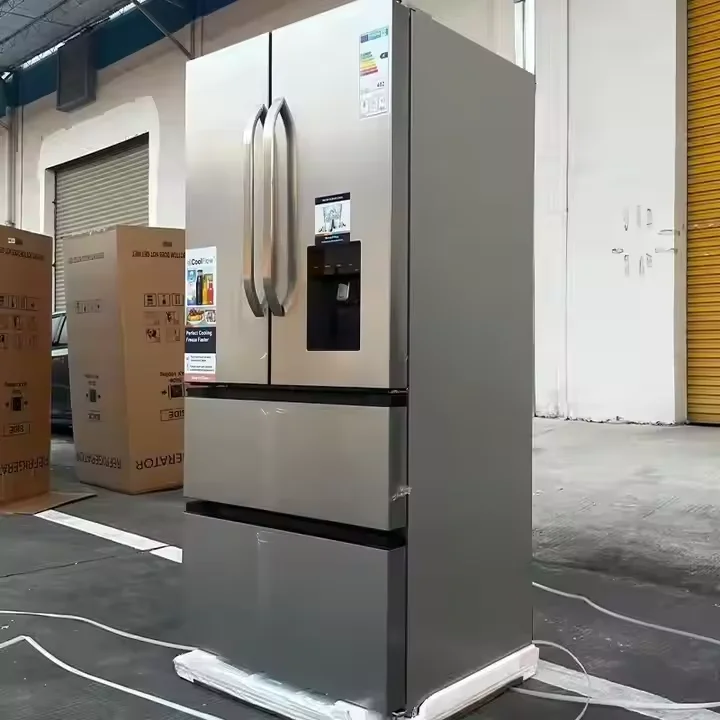 Premium Stainless Steel Double-Door Household Fridge Refrigerator Top-Freezer Electric Power Portable Installation for Hotels