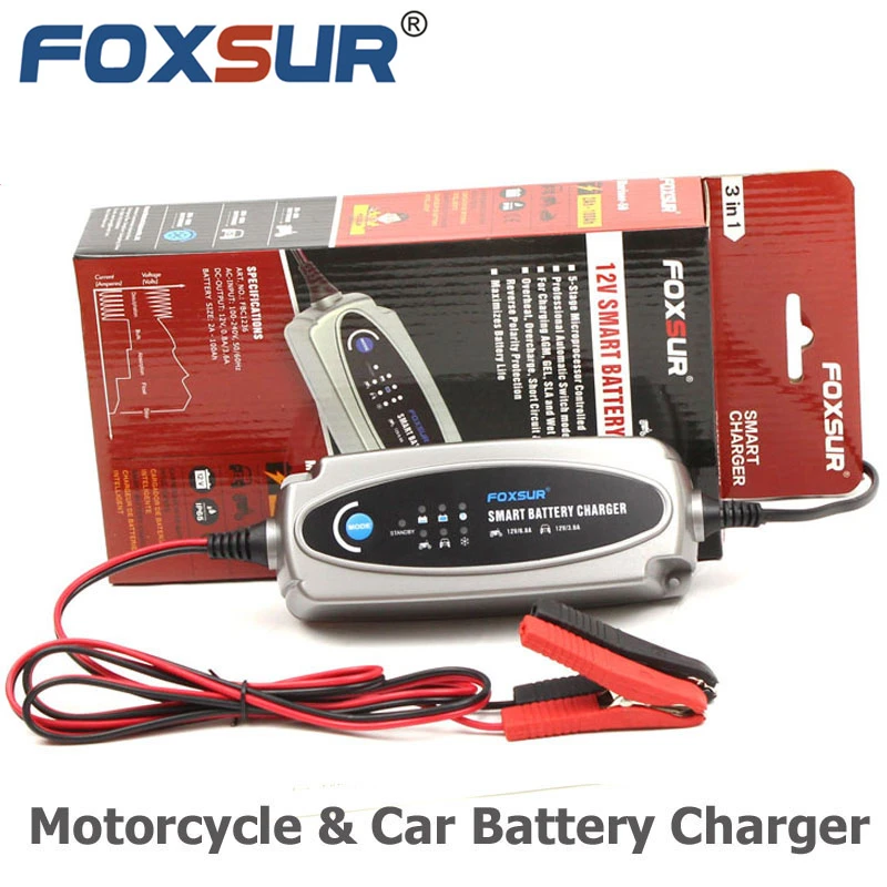 FOXSUR 12V Motorcycle & Car Battery Charger 12V Lead Acid Battery Charger For SLA AGM GEL VRLA Mariner-50 smart battery charger