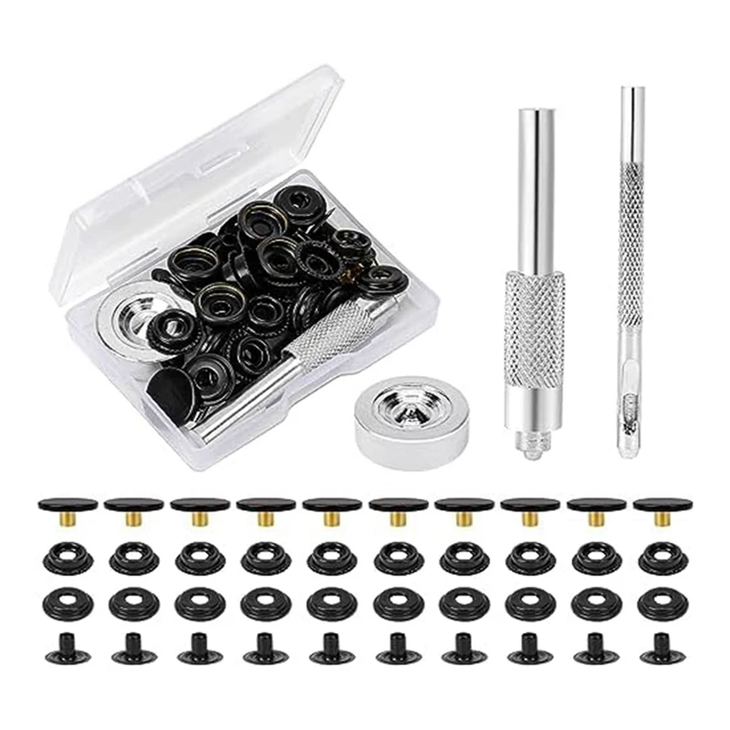 43 Piece Metal Garment Snaps With 3 Piece Snap Fixing Tools For Garment Bags, Jackets, Craft Making Supplies