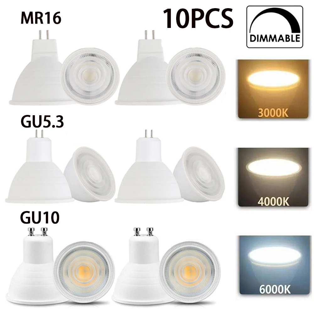 10X AC 220V 110V Dimmable LED Bulb Spotlight GU5.3 GU10 Spotlight 7W MR16 COB Chip 30 ° Beam Angle For Downlight Table Lamp