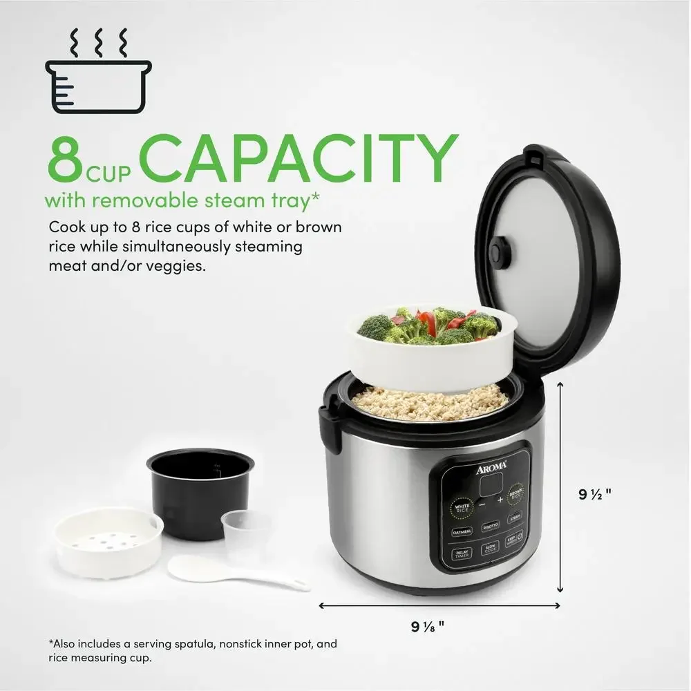 Digital Rice & Grain Multicooker 8-Cup Black ARC-994SB Cook Perfectly Rice Steam Vegetables Slow Cook Dishwasher Safe  ® New 3