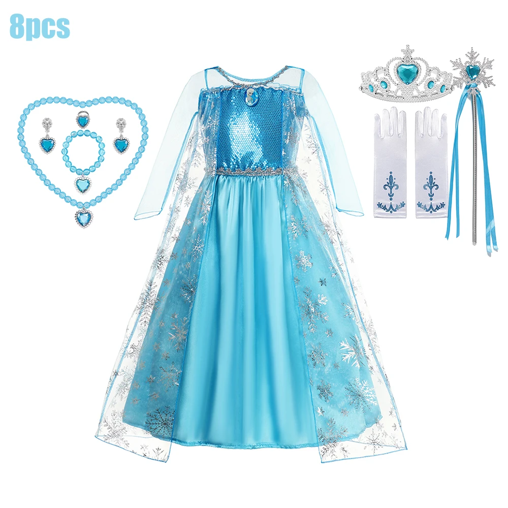 thumbnail image 1 of Disfraz de princesa Elsa de Frozen de Disney para niña, traje de reina de las nieves para fiesta de carnaval, vestido de baile de lujo para fiesta de cumpleaños, 2024, 1 of 4