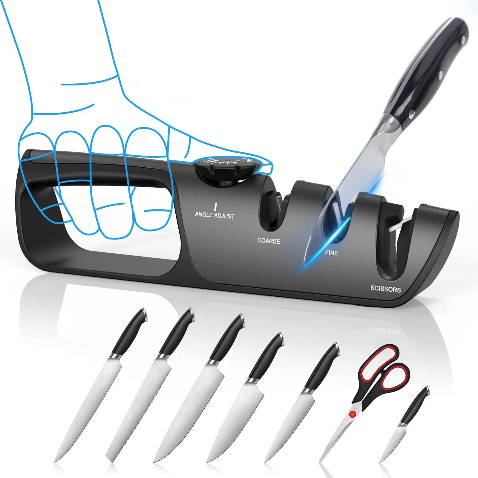 1pc 3-in-1 Kitchen Knife & Scissors Sharpener, Adjustable Angle Handheld  Sharpening Tool For Ceramic, Steel Knives And Scissors