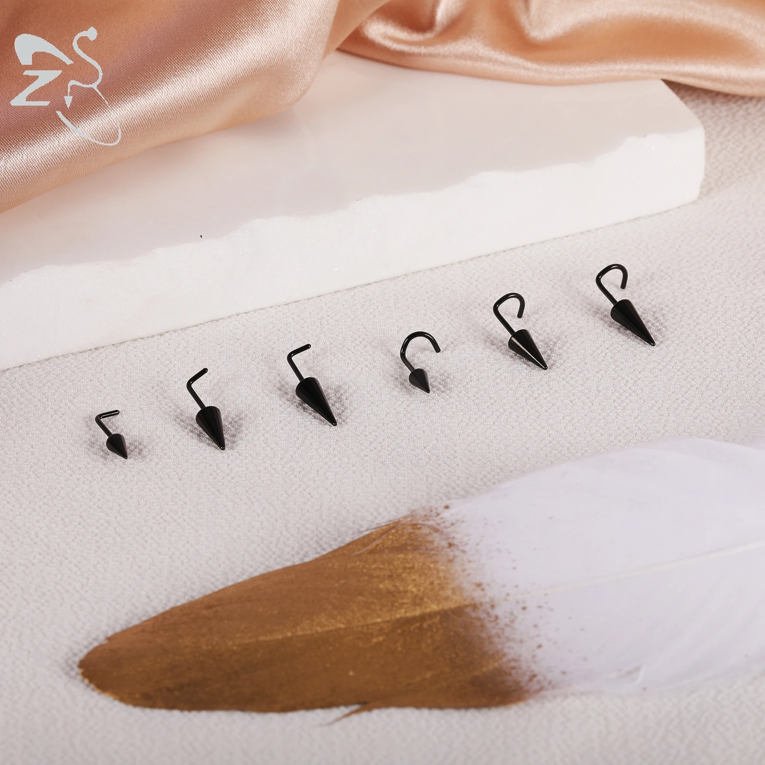 ZS 1PC 20G 스파이크 코 링 스테인레스 스틸 코 스터드 블랙 컬러 콘 콧 구멍 피어싱 L 자형 Seputm 코 구멍 바디 피어싱