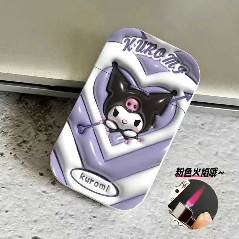 Windproof Lighter Sanrio family kawaii Hello Kitty cute Kulomi gas lighter cartoon Cinnamoroll creative pink flame ins for boyfriend girlfriend