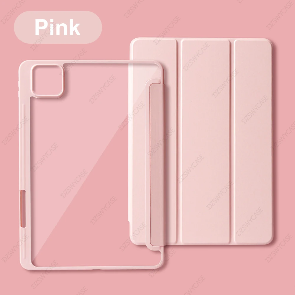 Transparent Folding Stand Tablet Case with Pencil Holder & Sleep/Wake Cover, 11-11.2 Inch