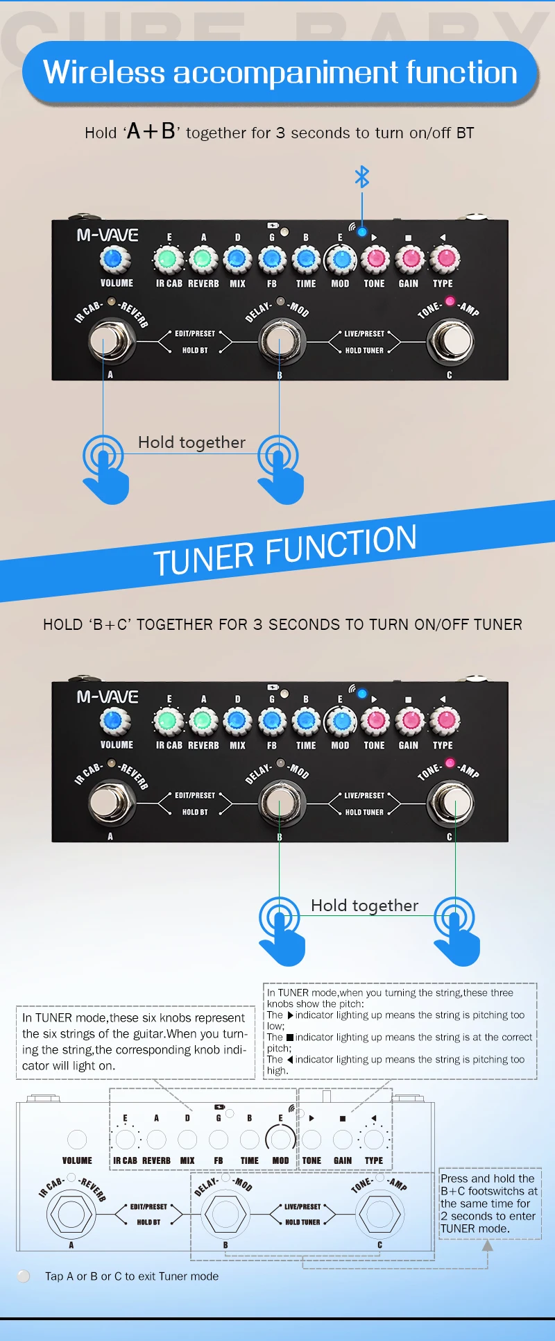 Description Picture 5 of itemM-VAVE CUBE BABY Portable Multifunctional Electric Guitar Effect Pedal Combined Guitar Pedal Recording Audio Interface Function