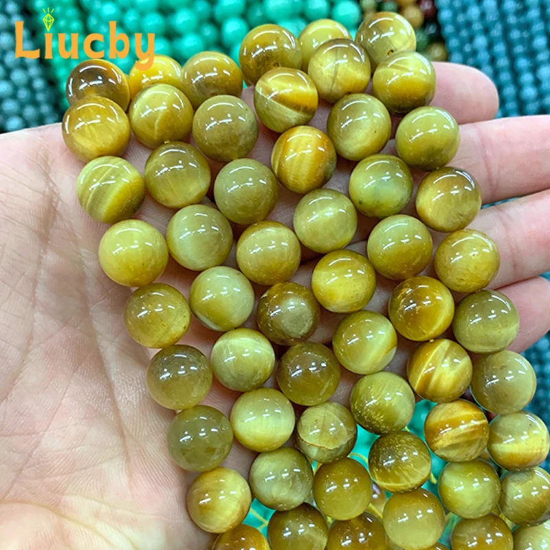 

DIY Accessories Necklace Natural Stone gold tiger's-eye bead Round Handmade Beads 15" Wholesale 4/6/8/10/12MM For Jewelry Making